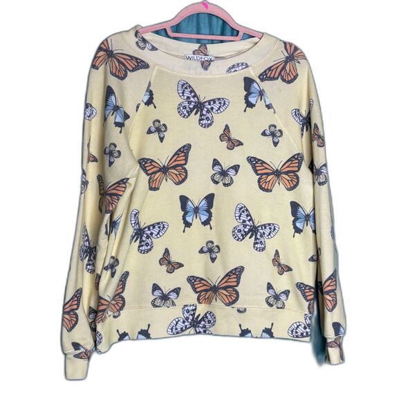 Wildfox NWOT Yellow Flutter Away Butterfly Print Sweatshirt Small - Picture 2 of 7